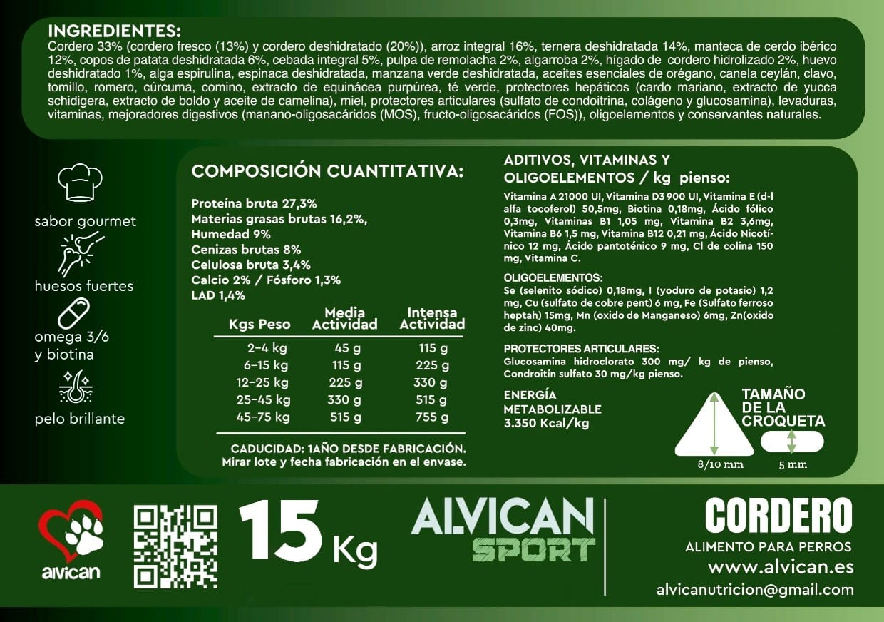 ALVICAN SPORT CORDERO 15 KG ALVICAN SPORT CORDERO 15 KG